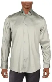 INC Mens Slim Fit Solid Core Plus Dress Shirt Gray XL 17-17.5