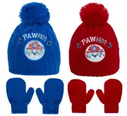 Boys Paw Patrol Reversible Knitted Bobble Hat + Mittens Winter Chase Marshall