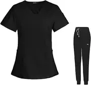 [Meichoon] Scrubs for Women Set Medical Clothing Sweet V-Neck Top with 3 Pockets Stretch Yoga Jogger Pants Sweat Wicking Lightweight DK08