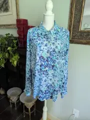 NEW Lilly Pulitzer Women's XL Sea View Button Up Iris Blue Floral Blouse NWT