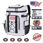 Ergonomic White Cooler Backpack - Holds 35 Cans, Keeps Items Hot/Cold for 16H