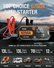 Car 6250A 30000mAh Portable 12V Jump Starter Power Bank 12V Auto Starting Device