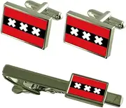 [Select Gifts] Amsterdam City Netherlands Flag Cufflinks Tie Clip Box Gift Set
