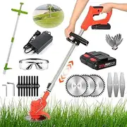 Cordless Grass Trimmer, Brush Cutter Trimmer with Rechargeable Lithium Battery and Charger, Electric Lawnmower Pruner with Telescopic Handle, for Garden Lawn Trimming,Red