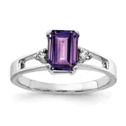 14k White Gold 7x5mm Emerald Cut Amethyst VS Diamond ring