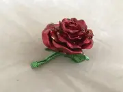 VINTAGE FABERGE RED ROSE SHAPED TRINKET BOX WITH GEMSTONES