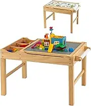 HONEY JOY 2-in-1 Kids Activity Table, Wooden Children Activity Table with Reversible Tabletop, Storage Compartments, Side Bar, Paper Roll, Toddler Table for Playing, Drawing, Reading, Eating, Natural