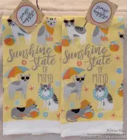 2 NEW KITCHEN TOWELS CATS AT THE BEACH SUNSHINE STATE OF MIND BEACH HOUSE DECOR