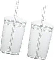 BEBEMOKO 2 Pack of Glass Drinking Cups Straw Kitchen Straw Tumbler Decorative Glassware for Juice Milk Tea