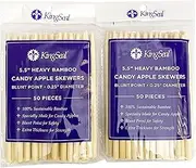 KingSeal Natural Bamboo Wood Candy Apple Skewers, Sticks, 5.5 Inch x 6.5mm diameter, Blunt Point for Safety, Retail Pack - 2 Packs of 50 (100 Count)