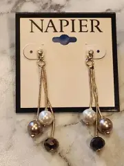 Napier Gold-Tone Dangling Earrings With Faux Pearls & Faceted Beads