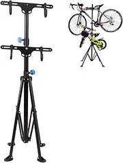 Bike Repair Stand Double Parking Rack, Tool-Free Adjustable Bike Floor Rack for Mountain, Cross Land Bike Repair Stand, Freestanding Bike Stand for Garage Parking