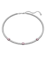Swarovski Matrix Clear & Pink Crystal Tennis Necklace in Rhodium Plated, 14.96-17.72