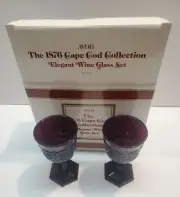 NEW Vintage Avon Cape Cod Ruby Red Elegant Wine Glass Set | Sandwich Glass 5.25"