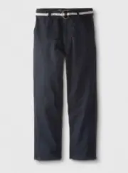 EDDIE BAUER SCHOOL BOY'S FLAT FRONT PANT WITH BELT ,NAVY, SIZE 16