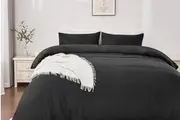LINENOVA Pre-Washed Cotton Quilt Cover Sets (Black)