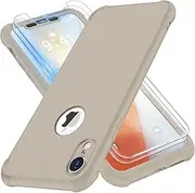 ORETECH Designed for iPhone XR Case with [2 x Tempered Glass Screen Protector] 360 Full Body Shockproof Anti Scratch Protection Hard PC Soft Rubber Silicone Case for iPhone XR 6.1'' - Stone