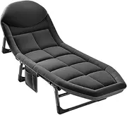 Portable Folding Camping Bed for Aldults 5-Position Adjustable Sleeping Cot Lounge Chair w/Pillow Outdoor Camp Bed Reclining Chaise for Travel and Office
