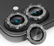 CloudValley [2 Pack] for iPhone 16 /iPhone 16 Plus Camera Lens Protector Bling, [Glitter Decoration] Ultra-HD Tempered Glass Cover, Metal Lens Screen Protective Ring Accessories,Black