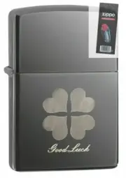 Zippo 49120 Good Luck Design 4 Leaf Clover Black Ice Lighter + FLINT PACK