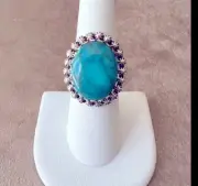 Native American Hand Crafted Blue Ridge Turquoise Ring Sz 7.75