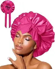 BPTRKOM 1 Piece Premium Satin Sleep Cap with Wide Elastic Band - Silky Soft Hair Protective Cap for Men & Women - Ideal for Curly & Straight Hair - Day & Night Protection (Colour: (Rose Red))