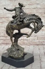BRONCHO BUSTER" by FREDERIC REMINGTON! LARGE BRONZE COWBOY BRONCO! FIGURINE ART