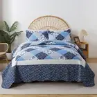 Quilt Set King Size - 3 Piece Microfiber Quilts Reversible Bedspreads Patchwork