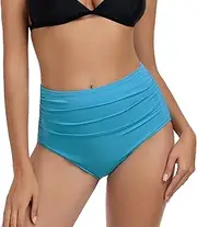 [DAYOUNG] Women High Waisted Bikini Bottoms Tummy Control Full Coverage Ruched Bathing Swimsuit Bottom