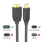 Premium USB Type-C to Micro USB 3.0 Cable For LaCie WD External HDD Hard Drive