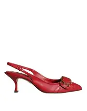 DOLCE&GABBANA Devotion Women Red Sandal Leather Closed Toe Slingback Heels Shoes