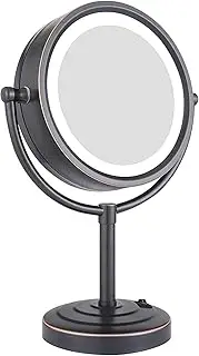 8.5 Inch Tabletop LED Lighted Makeup Mirror with Magnification, Oil Rubbed Bronze Black Double-Sided Shaving Vanity Mirror, Plug Powered,7X