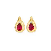 9ct Gold Created Ruby & Diamond Stud Earrings in Red