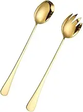 STOBAZA 2Pcs Golden Stainless Steel Buffet Spoon Ergonomic Eating Spoon Food Serving Fork for Restaurants Catering and Home Use