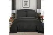 1000TC Ultra Soft Striped Doona/Duvet/Quilt Cover Set - Charcoal (Queen/King/Super King Size Bed)