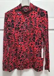 Chico's Touch of Cool Leopard Mock Neck Layering Tee - Love Letter Red - US M
