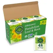 Organic Dandelion Root Tea Herbal Power 48 Caffeine Free Tea Bags