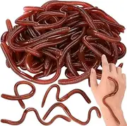 HLARTNET 50 Pcs Halloween Fake Worms, Plastic Fake Earthworm Realistic Rubber Earth Worm Soft Stretchy Earthworms Trick for Fishing April Fool's Day Party