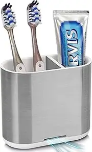 songear Toothbrush Holders for Bathroom Countertop, Electric Toothbrush and Toothpaste Holder, Detachable Bathroom Toothbrush Caddy with Drainage for Family, Kids (Brushed Silver)