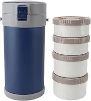 2.9L Home Stackable Stainless Steel Thermal Compartment Lunch Snack Box, 4 Tier Insulated Food Container with Strap, Insulated Microwave Safe Leakproof Food Jar for School