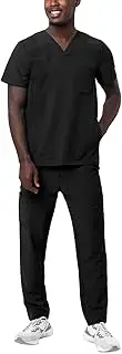 [Adar Uniforms] Adar Addition Go-Everyday Scrub Set for Men - Stylish Scrub Top & Cargo Scrub Pants - A9800 - Black - XL