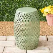 Stylish Green Metal Barrel Porch/Patio Home Stool Side/End Accent Table