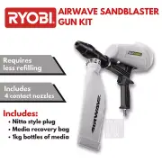 Ryobi Sandblaster Sandblasting Spray Gun Kit Control Nozzles Large 900mL Hopper