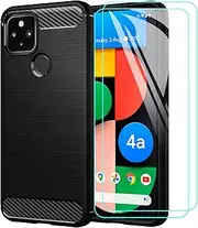 TesRank Phone Case for Google Pixel 8 Case + 2 Packs Tempered Glass Screen Protector, Soft TPU Cover [Carbon Fiber Texture] [Shock Absorption] Phone Cover for Google Pixel 8-Black