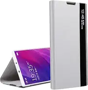 [Yidai-Silu] Galaxy A13 Smart Case 【Business,Smart Window, Wake/Sleep Function 】 Leather Flip View Case Shockproof Anti-Scratch Stand TPU Folio Cover for Samsung Galaxy A13 6,6" - Silver