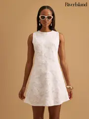River Island White Floral Overlay Dress (H21798) | $122