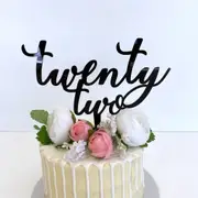 Acrylic Black 'twenty two' Script Birthday Cake Topper