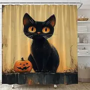 YSATNSFT Spooky Halloween Shower Curtain Funny Black Cat Pumpkun Orange Horror Gothic Style Rustic Fabric Bathroom Decor Set with Hooks,(70" WX70 H)