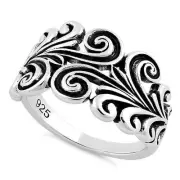 Women's Swirl Leaf Stackable Ring, 925 Sterling Silver Band, Sizes 4-12