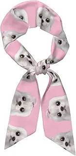 [ALLiYa] Lovely Maltese Dog Long Strip Silk Scarf (Satin Cloth) Fashion Headwear Headband Tie Fashion Accessories, Black, One size